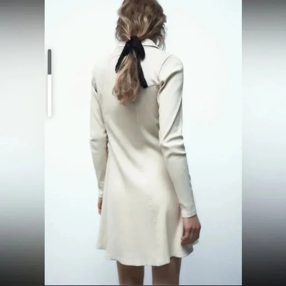 Zara Polo Ribbed Knit Stretch Long Sleeve Mini Dress  Beige Sand Size Small - Picture 3 of 8